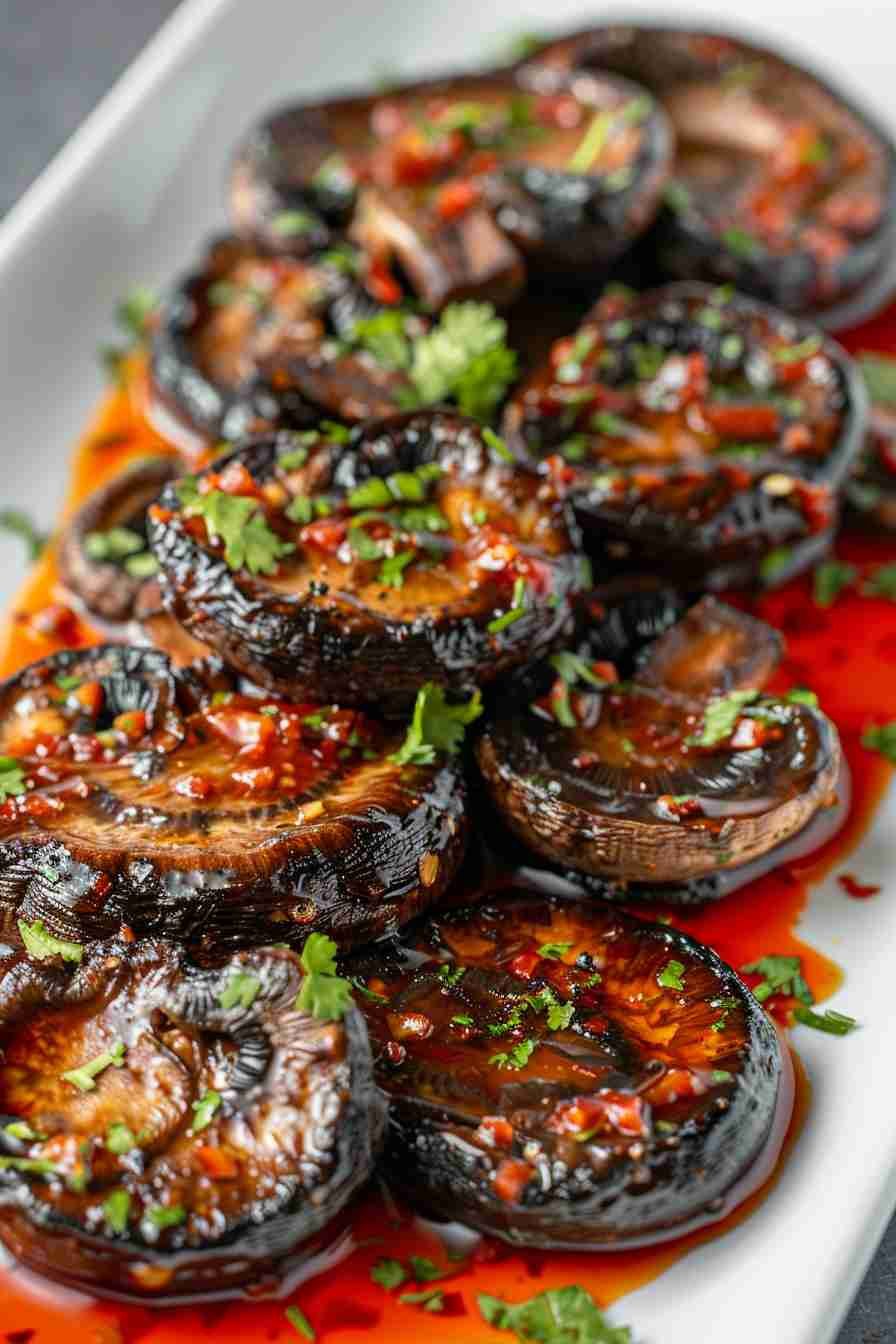 Grilled Cap Mushrooms with Sweet Chili Sauce