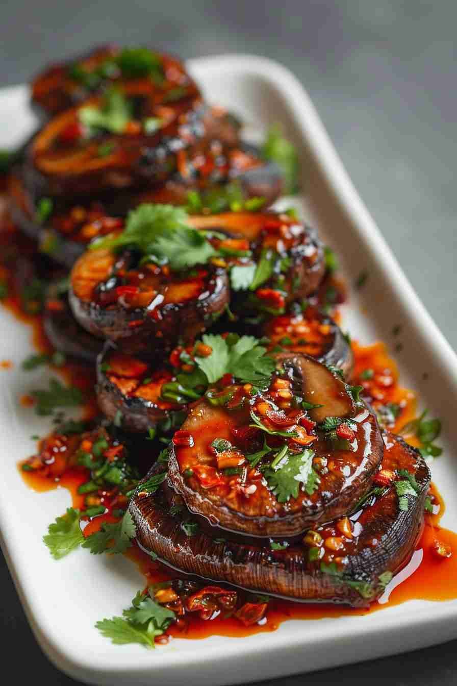 Grilled Cap Mushrooms with Sweet Chili Sauce