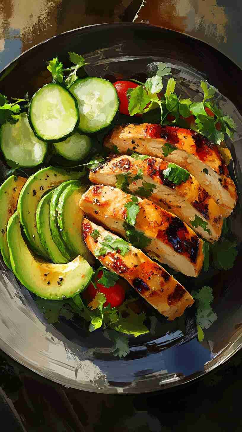 Grilled Chicken with Avocado and Cucumber Salad