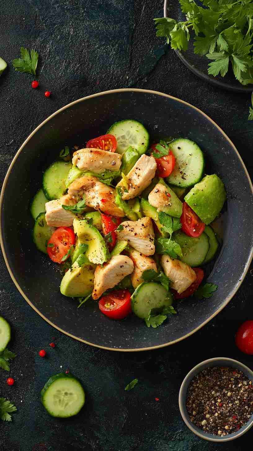Grilled Chicken with Avocado and Cucumber Salad