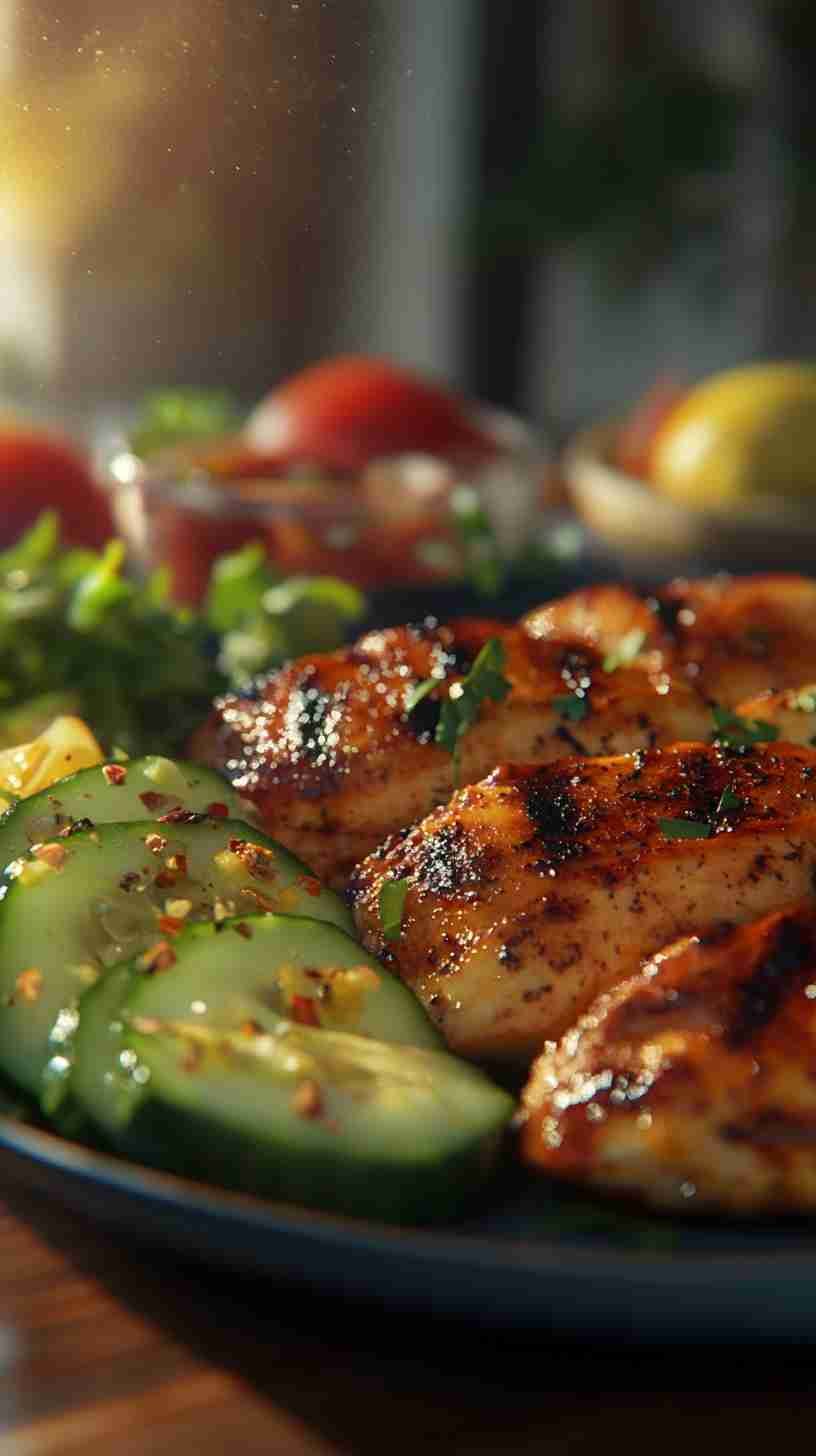 Grilled Chicken with Avocado and Cucumber Salad