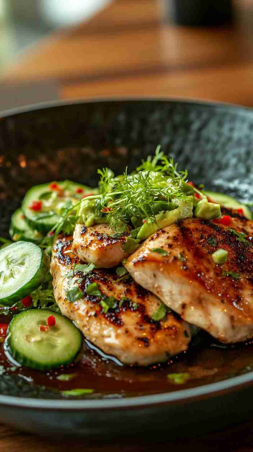 Grilled Chicken with Avocado and Cucumber Salad