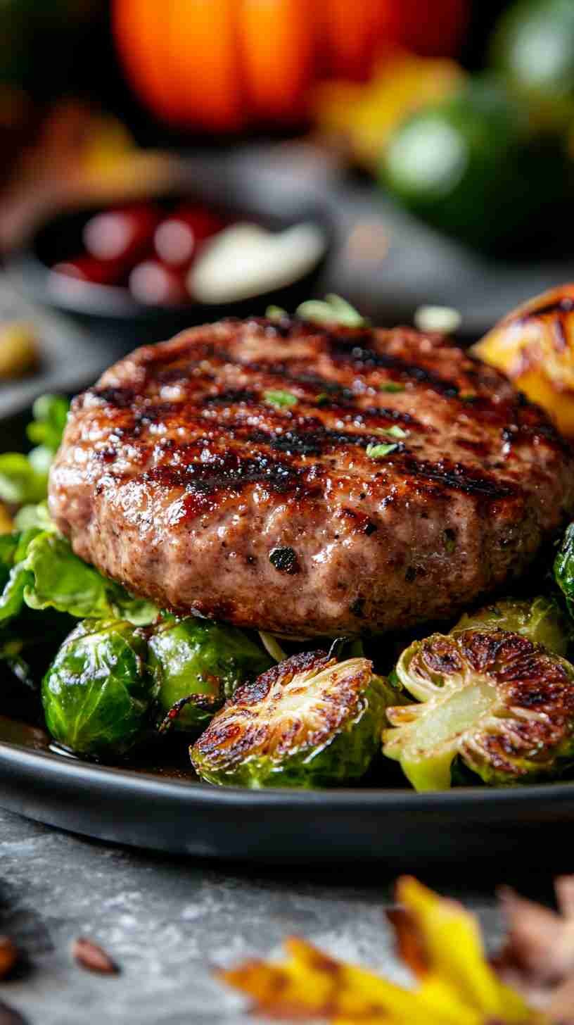 Grilled Turkey Burgers with Roasted Brussels Sprouts