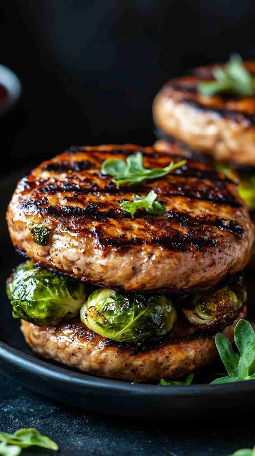 Grilled Turkey Burgers with Roasted Brussels Sprouts