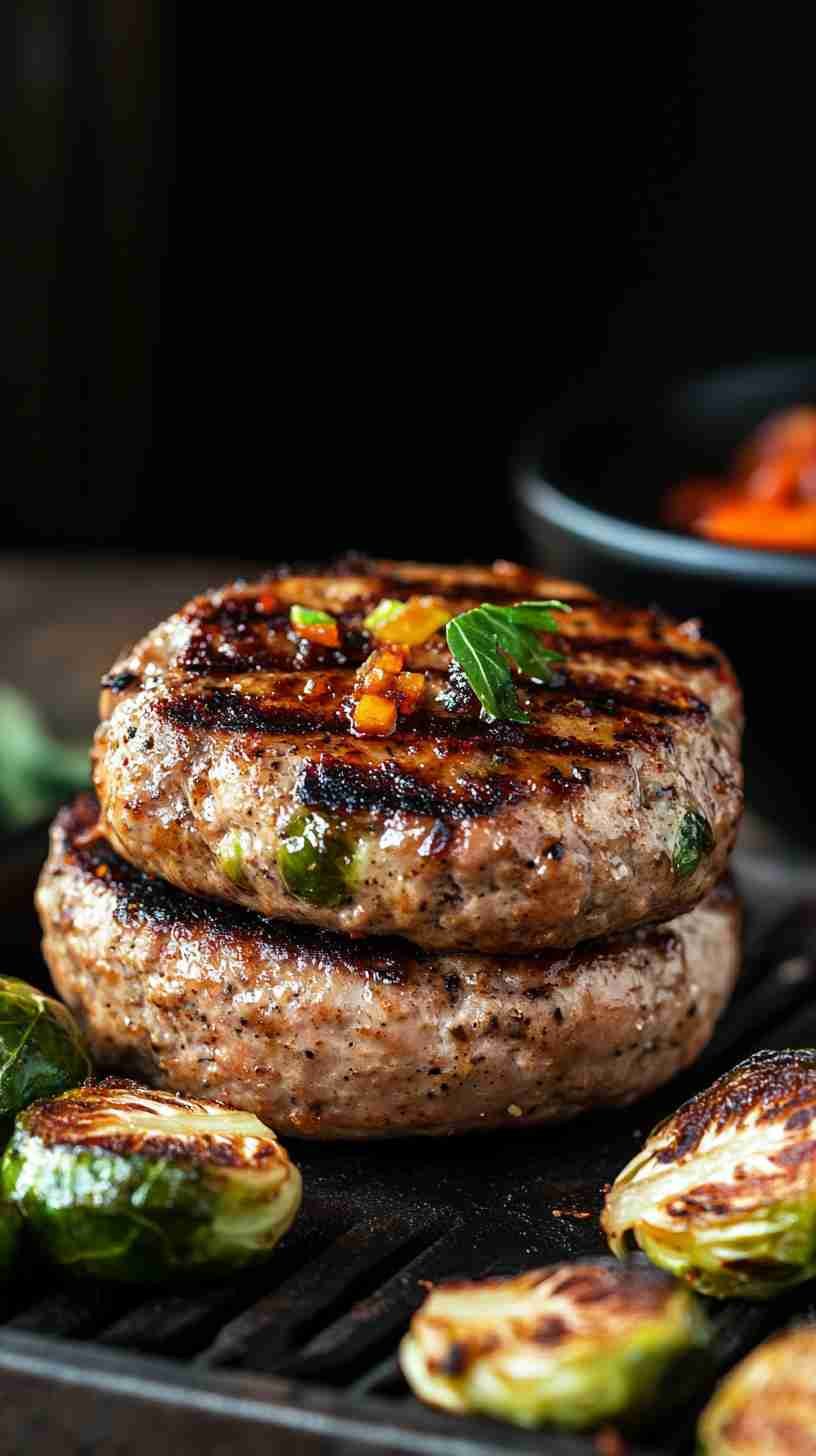Grilled Turkey Burgers with Roasted Brussels Sprouts