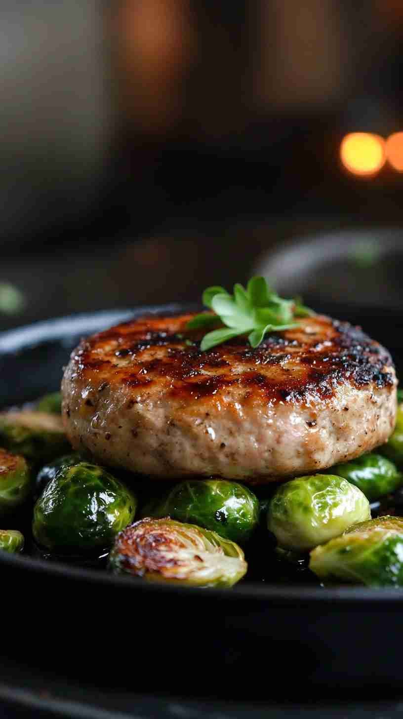 Grilled Turkey Burgers with Roasted Brussels Sprouts