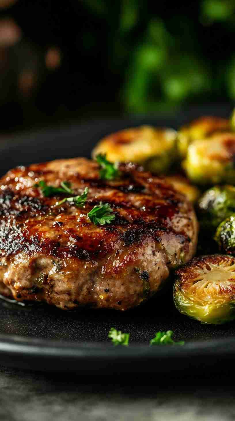 Grilled Turkey Burgers with Roasted Brussels Sprouts
