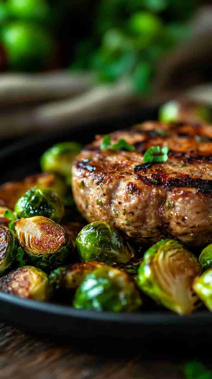 Grilled Turkey Burgers with Roasted Brussels Sprouts