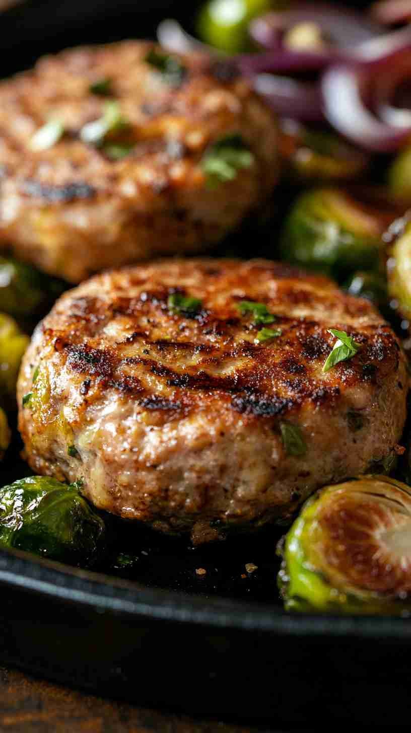 Grilled Turkey Burgers with Roasted Brussels Sprouts