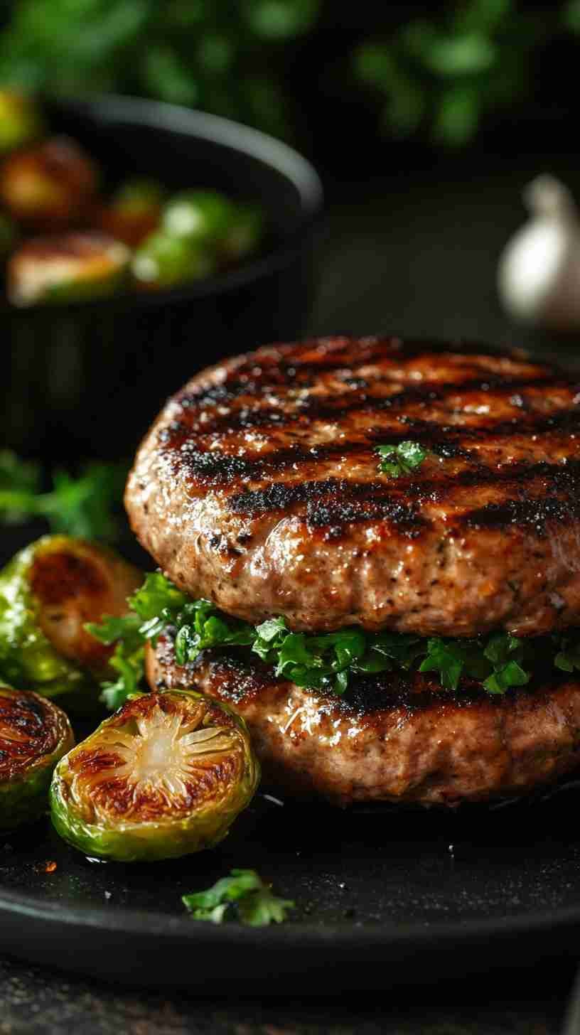 Grilled Turkey Burgers with Roasted Brussels Sprouts