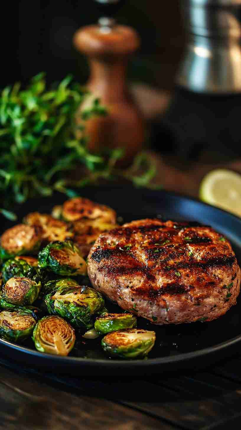Grilled Turkey Burgers with Roasted Brussels Sprouts
