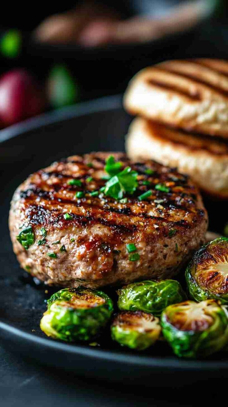 Grilled Turkey Burgers with Roasted Brussels Sprouts