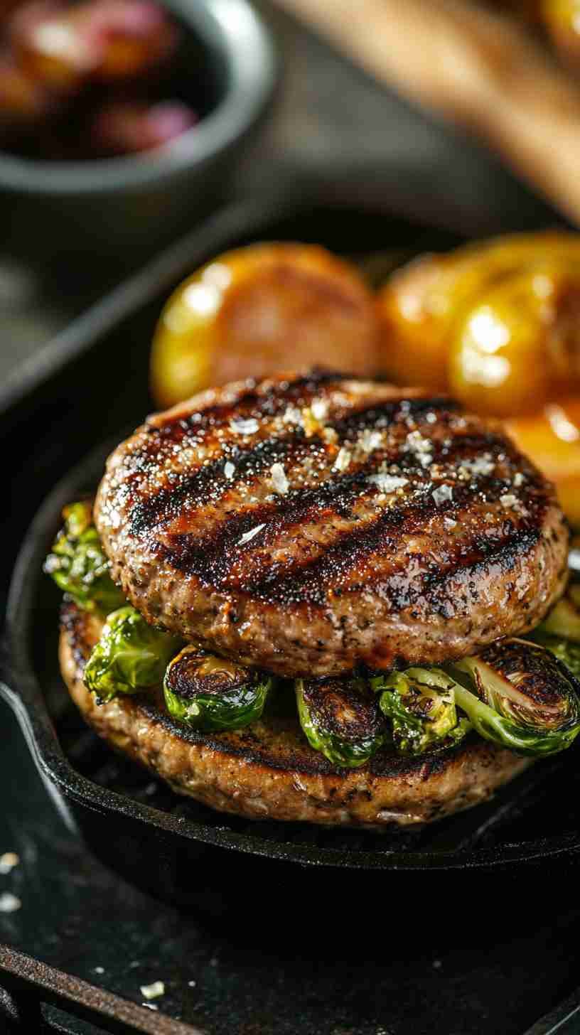 Grilled Turkey Burgers with Roasted Brussels Sprouts