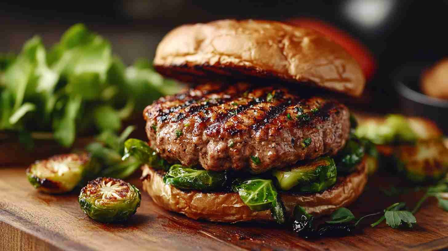 Grilled Turkey Burgers with Roasted Brussels Sprouts