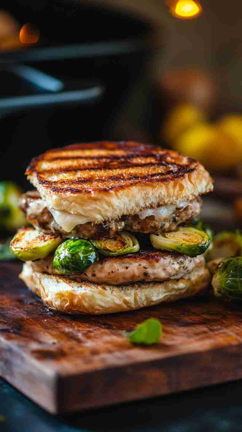 Grilled Turkey Burgers with Roasted Brussels Sprouts
