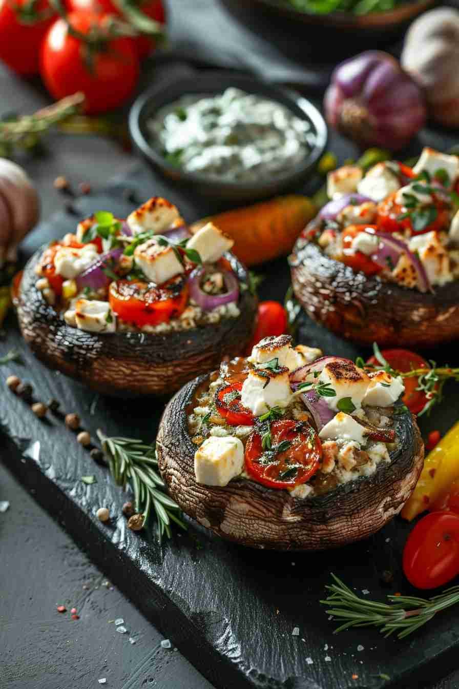 Mediterranean Stuffed Cap Mushrooms with Feta