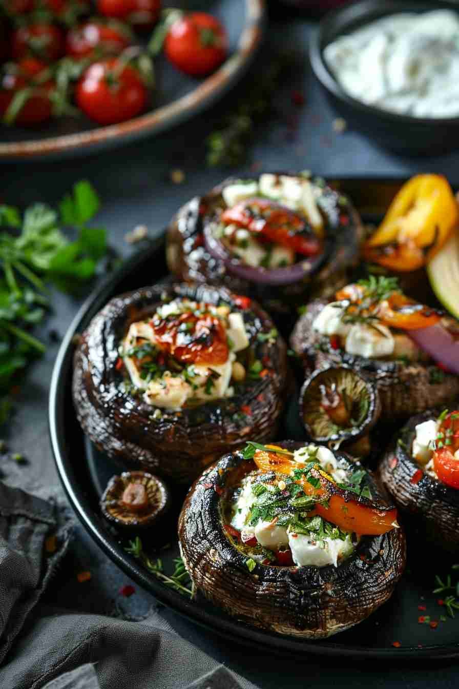Mediterranean Stuffed Cap Mushrooms with Feta