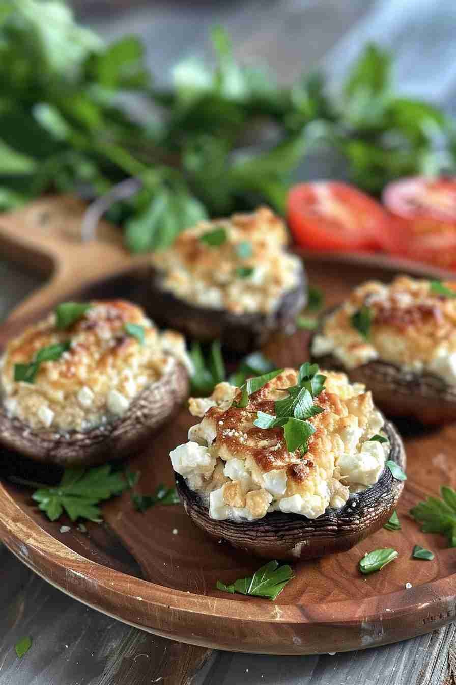 Mediterranean Stuffed Cap Mushrooms with Feta