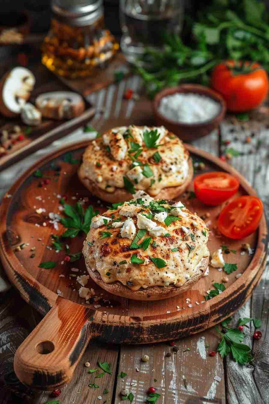 Mediterranean Stuffed Cap Mushrooms with Feta