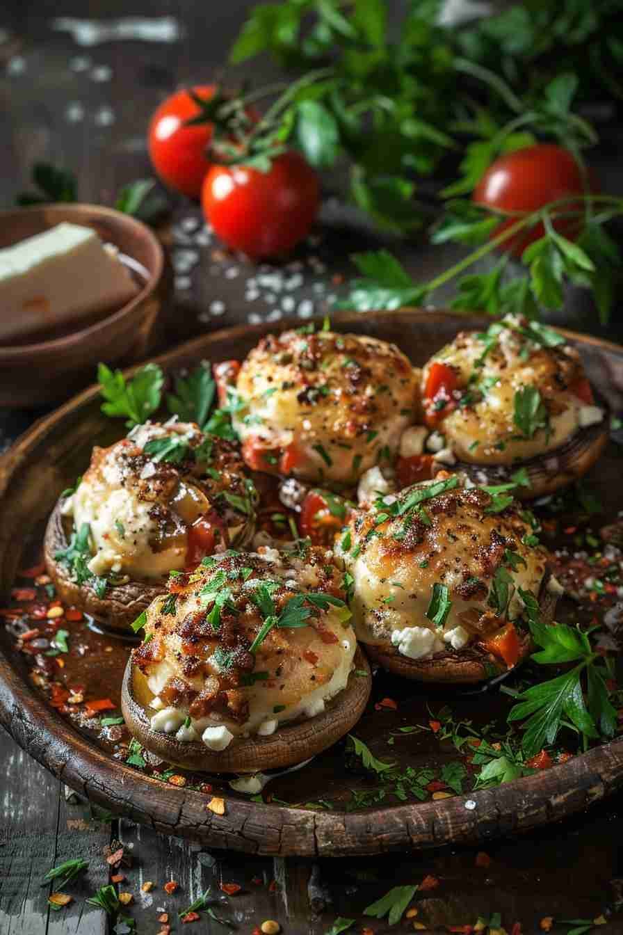 Mediterranean Stuffed Cap Mushrooms with Feta