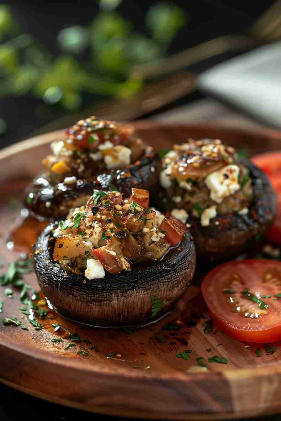 Mediterranean Stuffed Cap Mushrooms with Feta