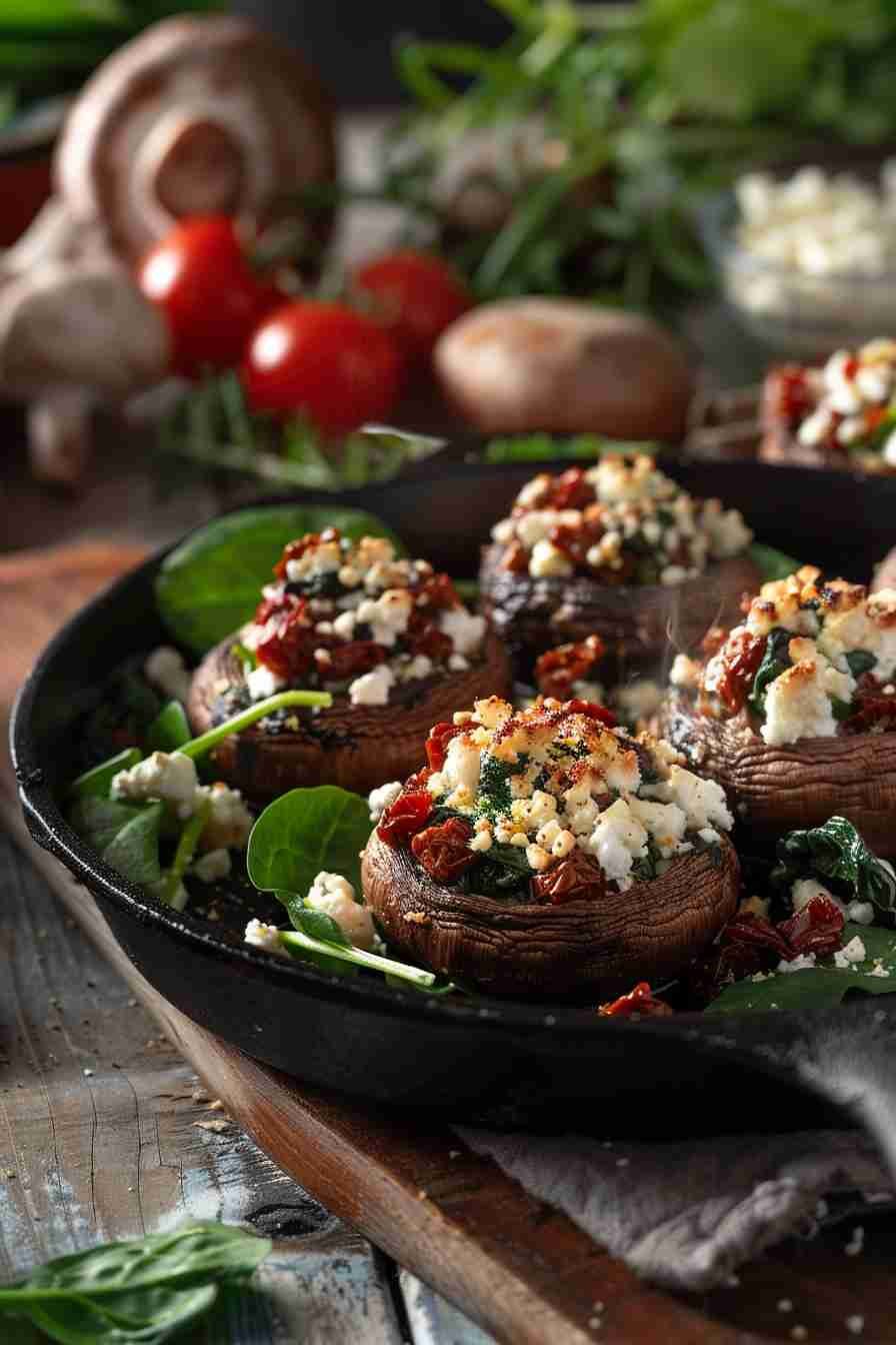 Mediterranean Stuffed Cap Mushrooms with Feta