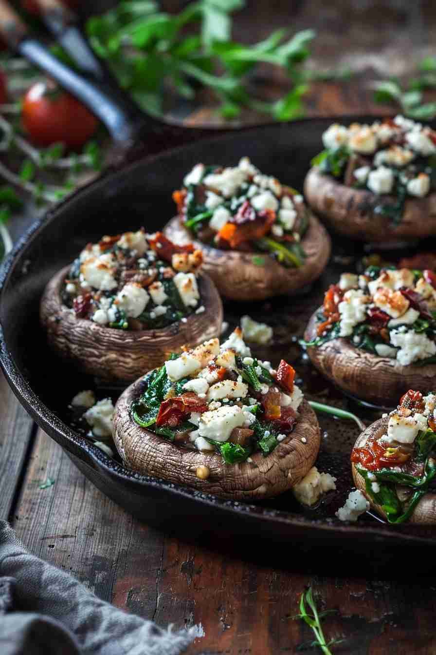 Mediterranean Stuffed Cap Mushrooms with Feta