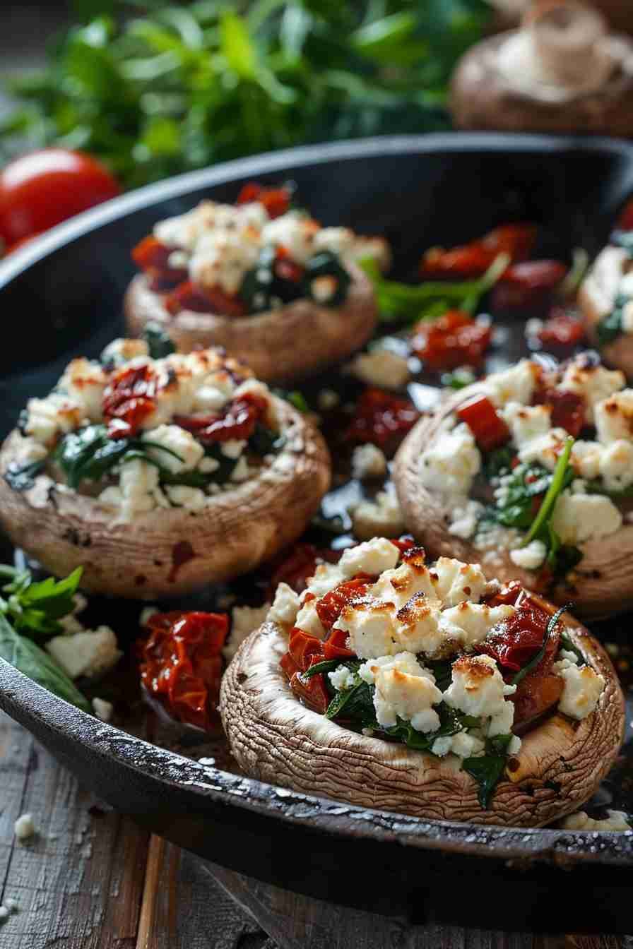 Mediterranean Stuffed Cap Mushrooms with Feta