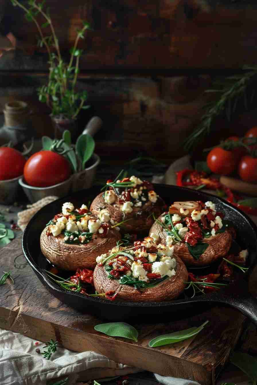 Mediterranean Stuffed Cap Mushrooms with Feta