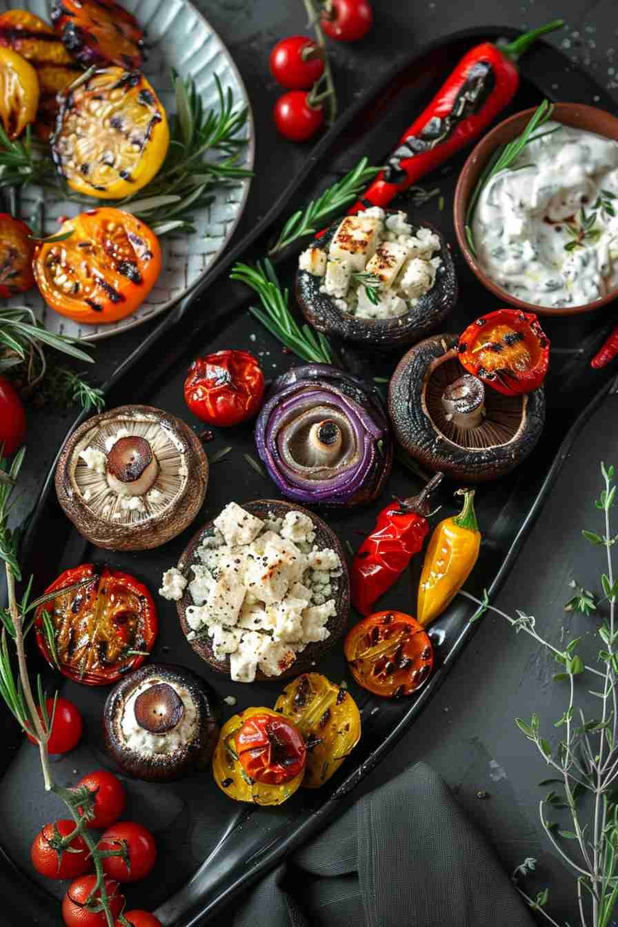 Mediterranean Stuffed Cap Mushrooms with Feta