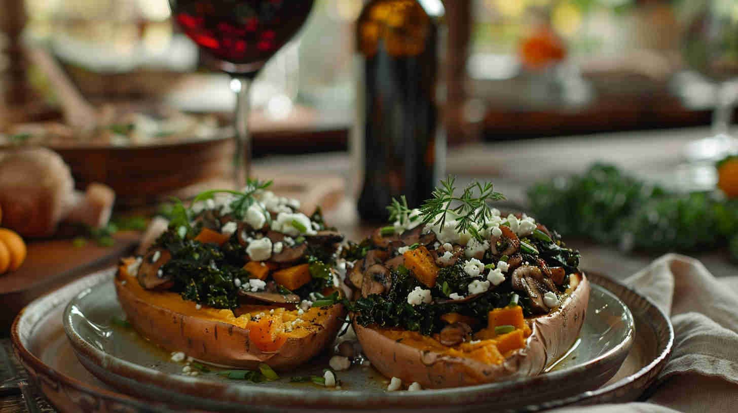 Mushroom & Kale Stuffed Sweet Potatoes