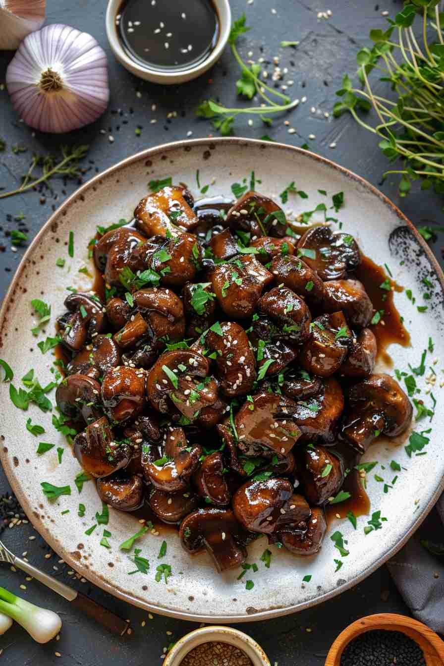 Pan-Seared Cap Mushrooms in Soy Sauce Glaze