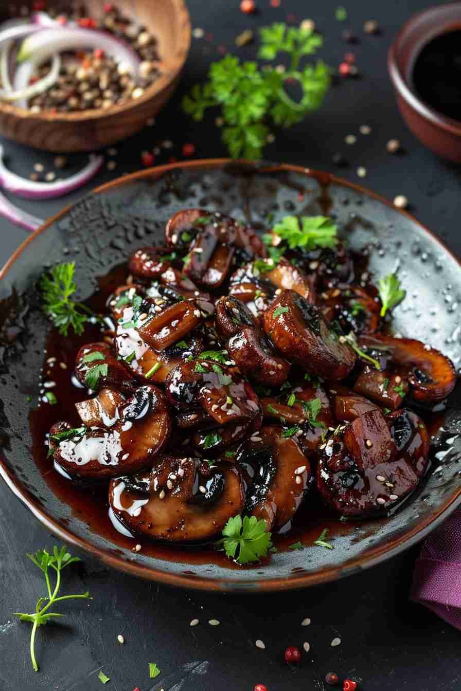 Pan-Seared Cap Mushrooms in Soy Sauce Glaze