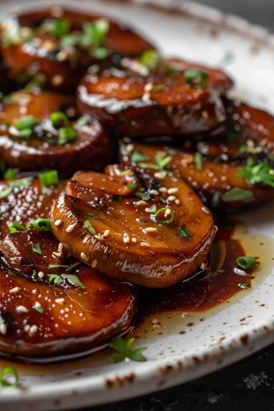 Pan-Seared Cap Mushrooms in Soy Sauce Glaze
