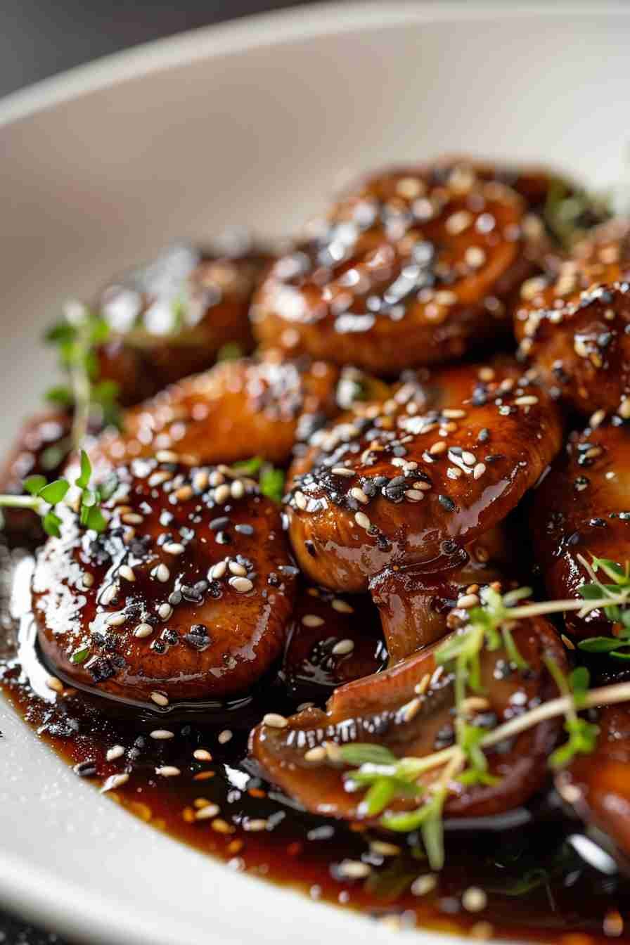 Pan-Seared Cap Mushrooms in Soy Sauce Glaze
