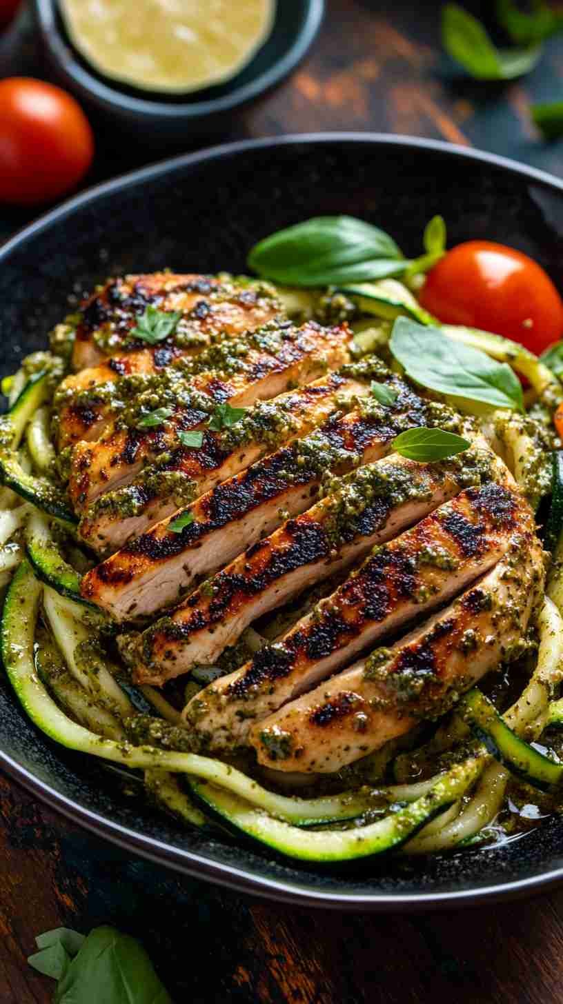 Pesto Zoodles with Grilled Chicken Breast