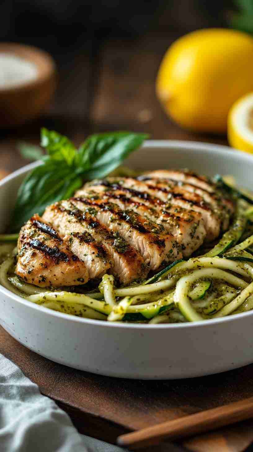 Pesto Zoodles with Grilled Chicken Breast