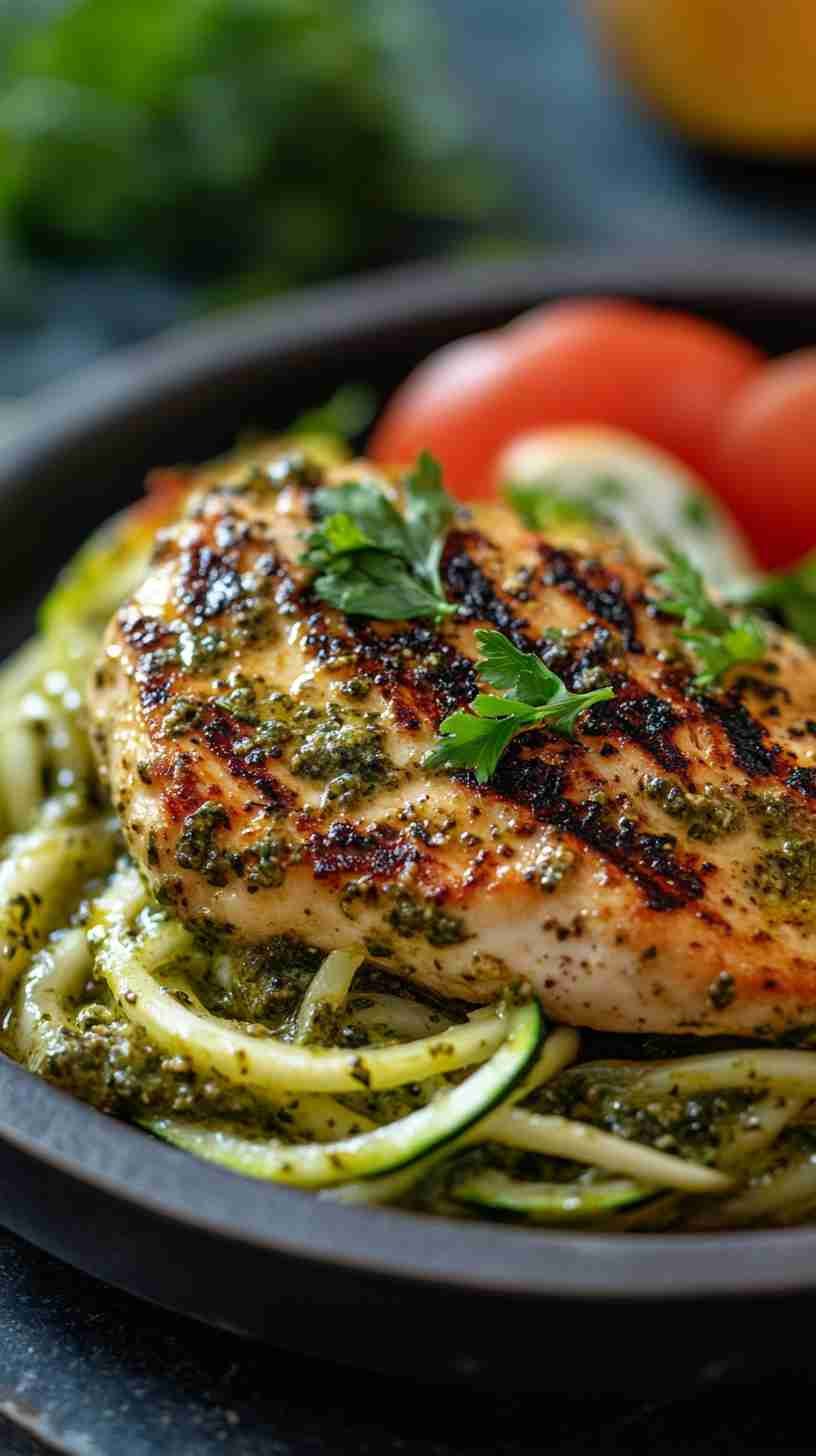Pesto Zoodles with Grilled Chicken Breast