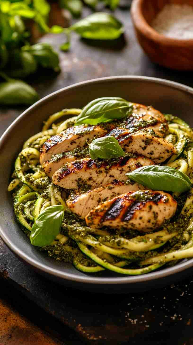 Pesto Zoodles with Grilled Chicken Breast