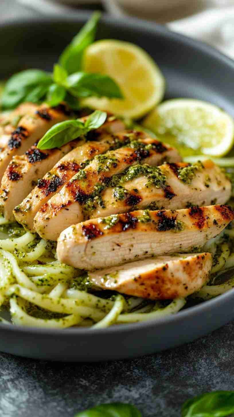 Pesto Zoodles with Grilled Chicken Breast