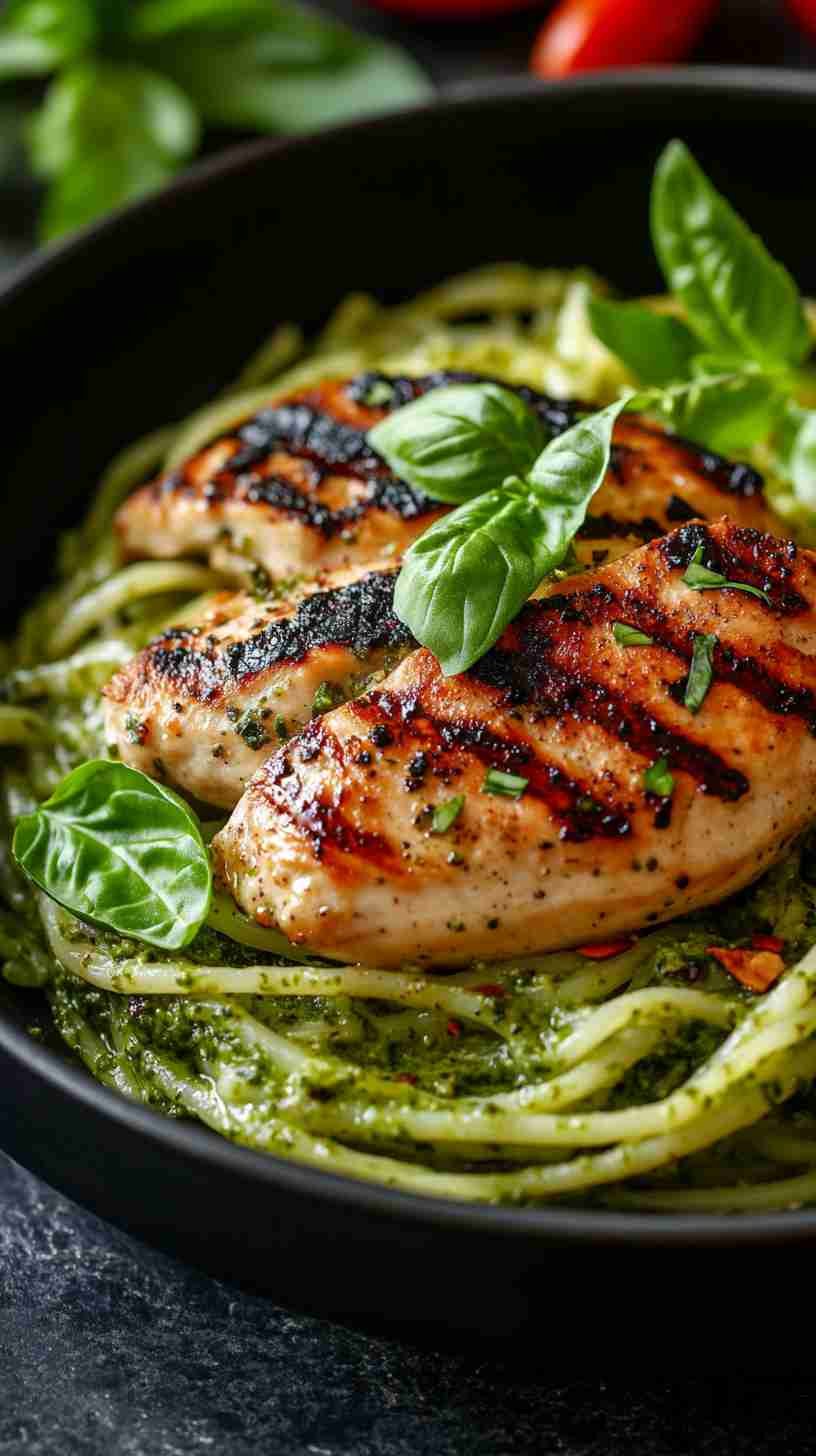 Pesto Zoodles with Grilled Chicken Breast
