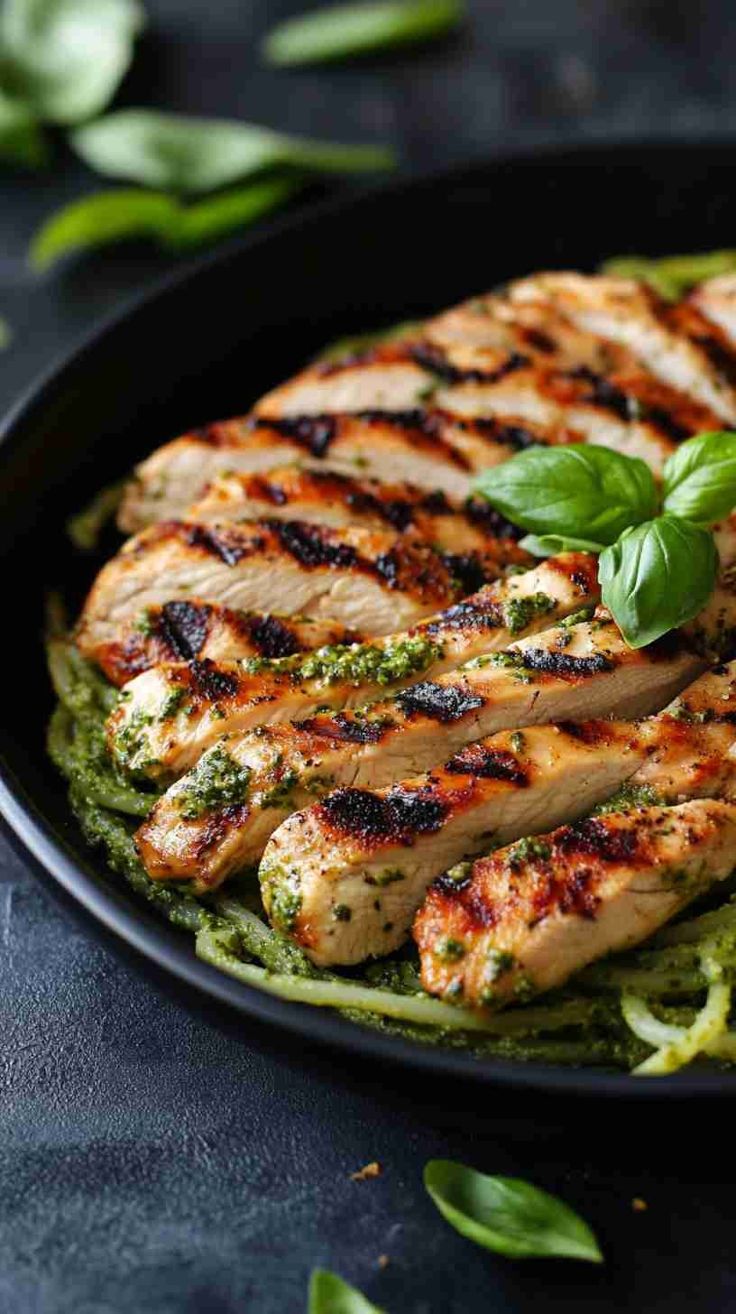 Pesto Zoodles with Grilled Chicken Breast