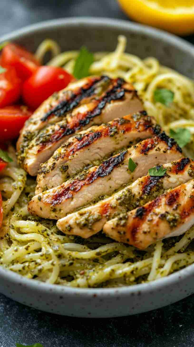 Pesto Zoodles with Grilled Chicken Breast