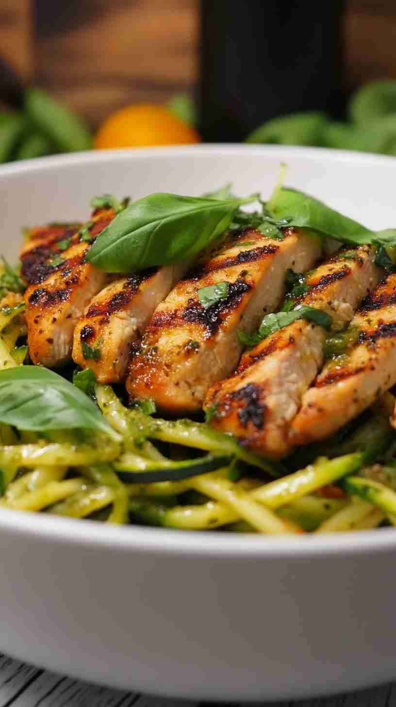 Pesto Zoodles with Grilled Chicken Breast