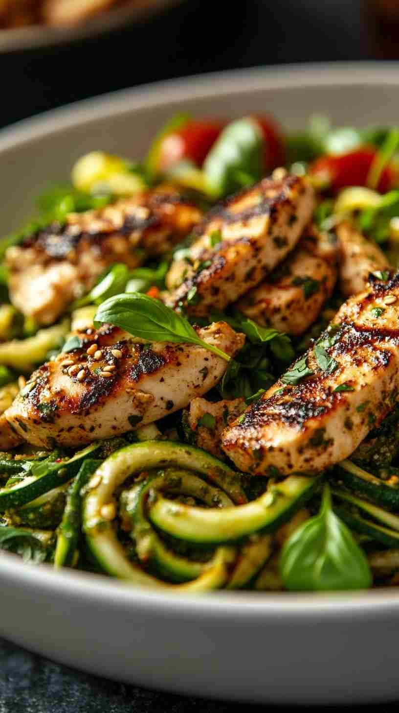Pesto Zoodles with Grilled Chicken Breast