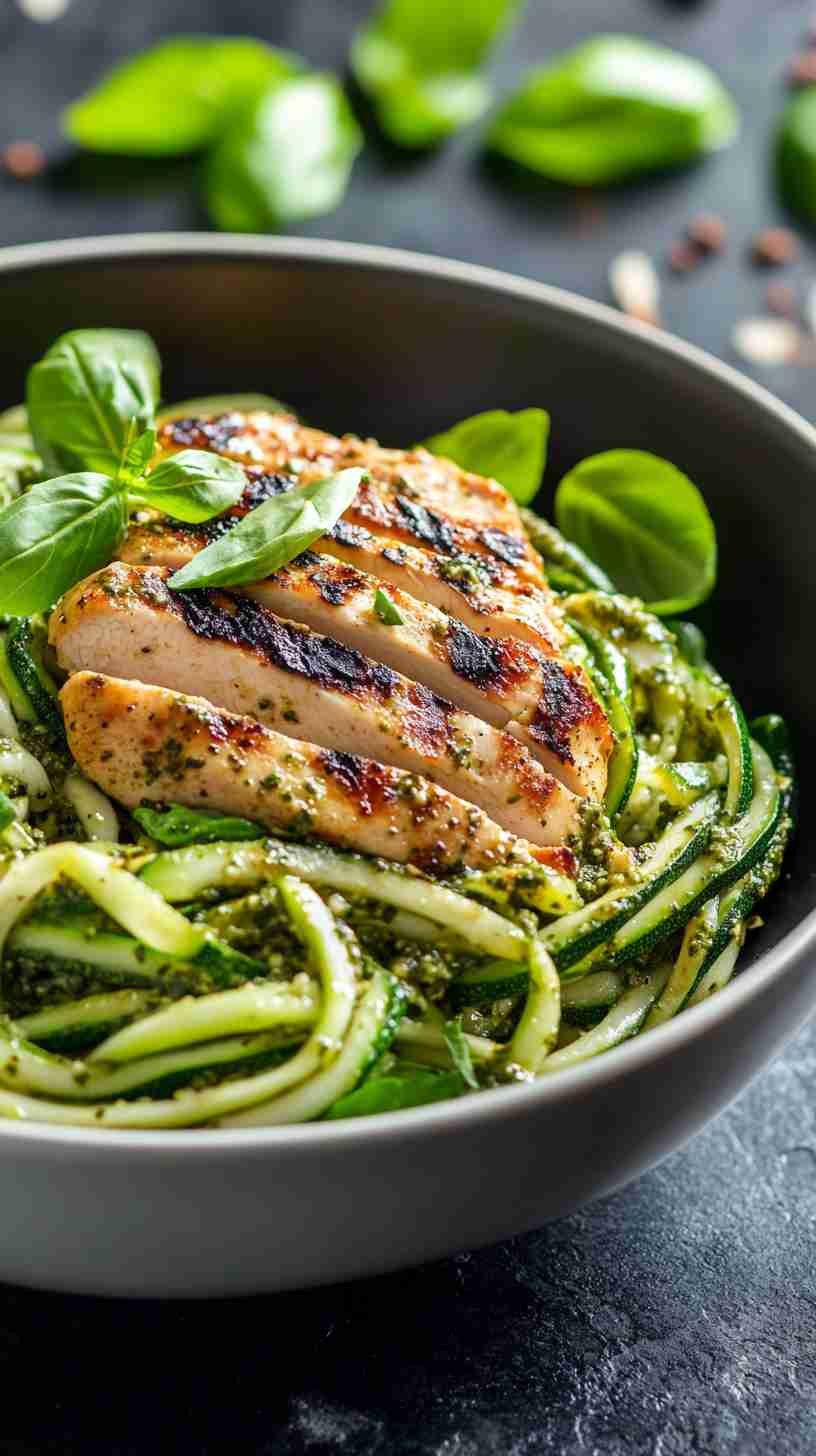 Pesto Zoodles with Grilled Chicken Breast