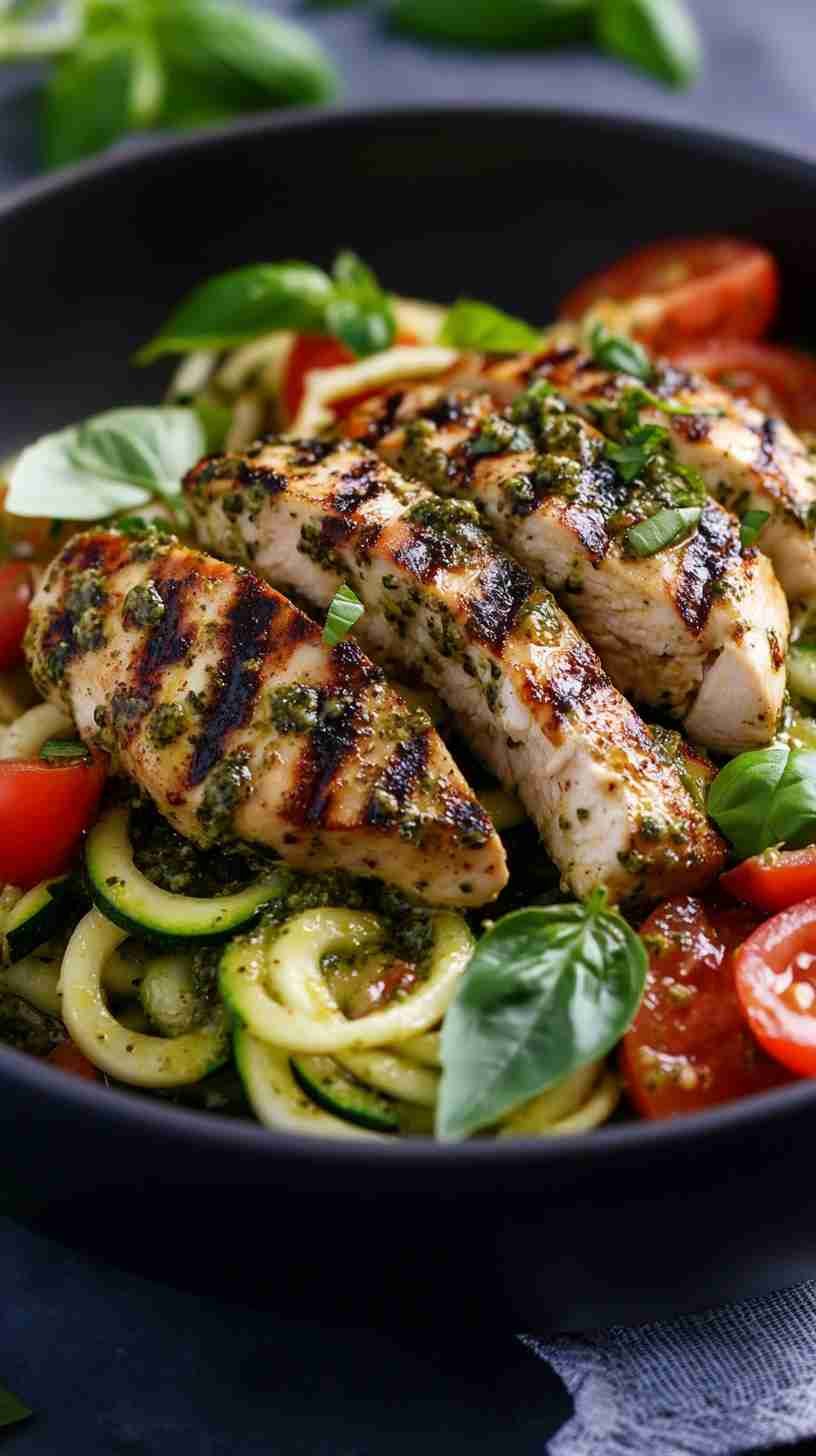 Pesto Zoodles with Grilled Chicken Breast