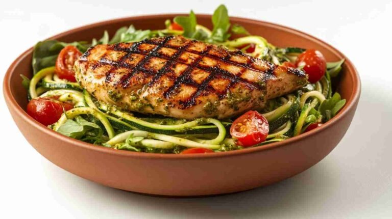 Pesto Zoodles with Grilled Chicken Breast