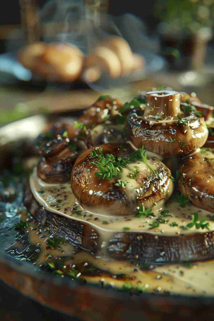 Roasted Cap Mushrooms with Herb Cream Sauce