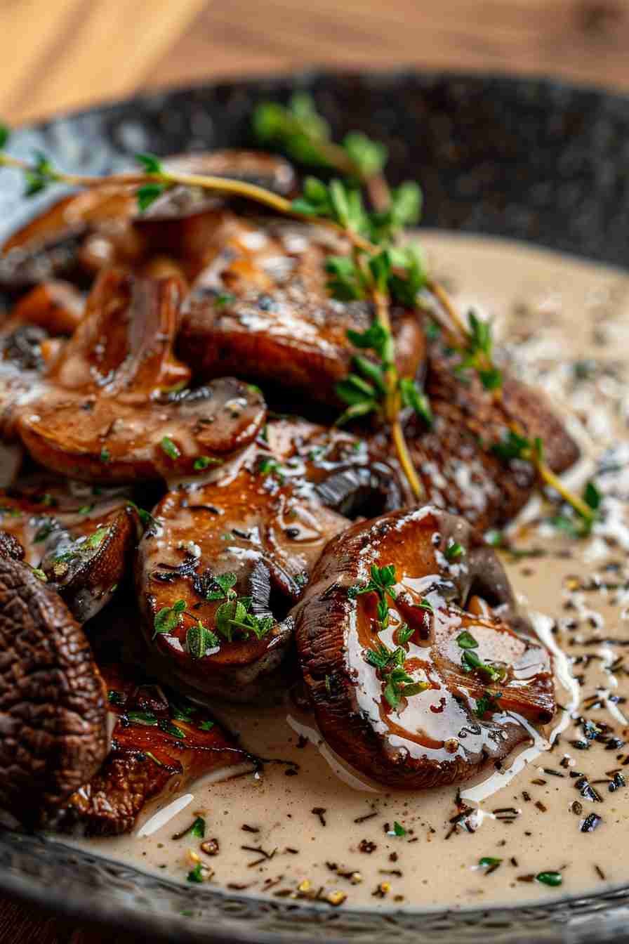 Roasted Cap Mushrooms with Herb Cream Sauce